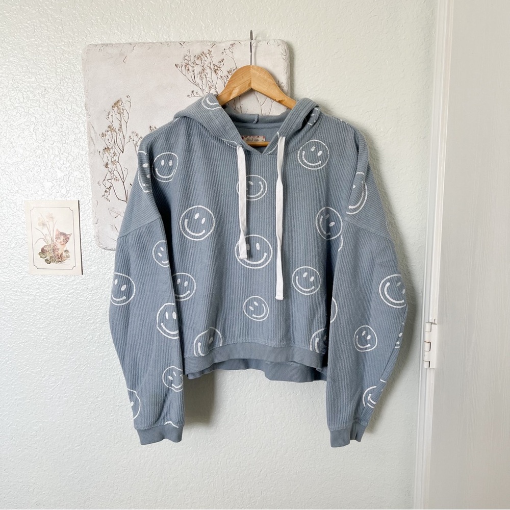 Altar’d State Blue Smiley Hoodie